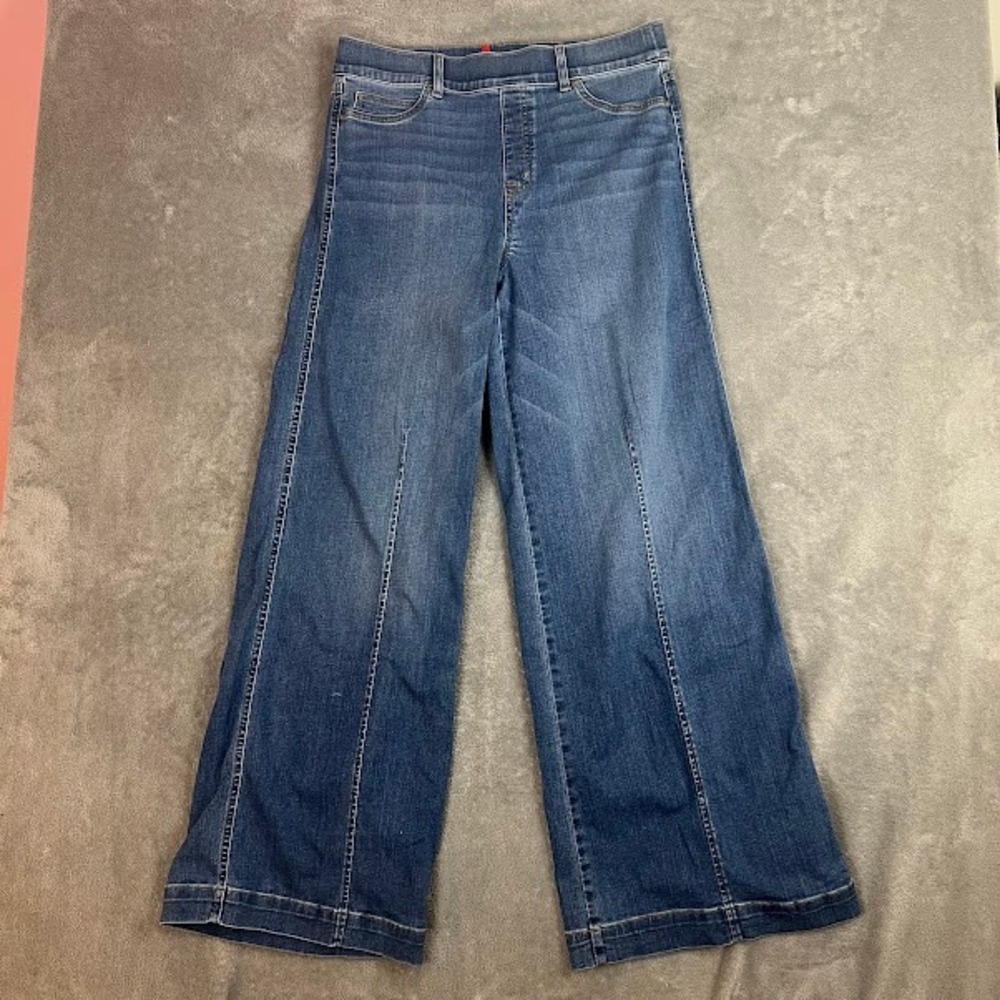 Spanx Seamed-Front Wide Leg Jeans Womens XL Shapewear Stretch Denim Clean Girl